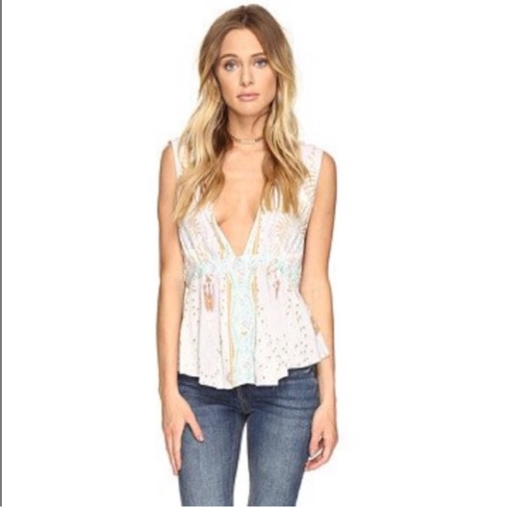 Free People deep V button down paisley top like new S